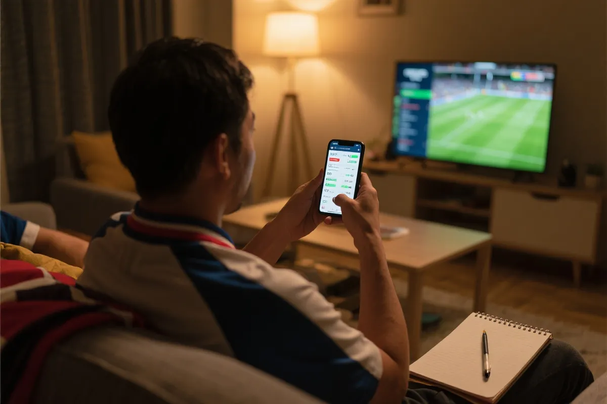 球迷在手机上查看世界杯赛后数据页面与热力图